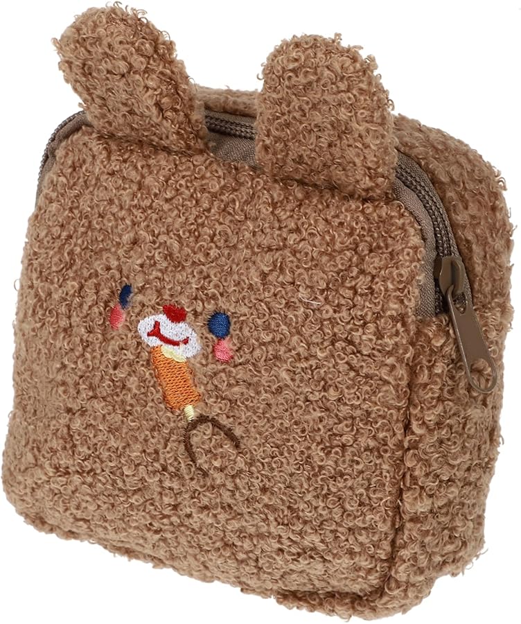 Brown Small Cotton Pouch Bag For Cosmetics Sanitary Napkin Holder Coin Purse Cartoon Pattern - Image 1